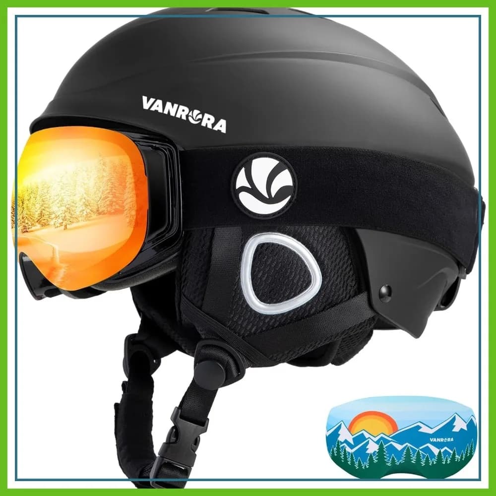 Set Casco e Occhiali da Sci - Casco da Snowboard con Ventilazione Climatizzata, Occhiali da Sci con Lenti Intercambiabili per Uomo e Donna