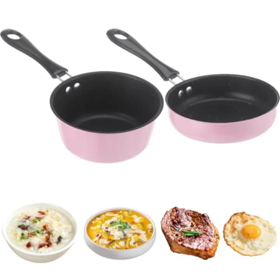 2 Pcs Mini Cookware Set, Nonstick Frying Pan and Milk Pot, Portable Single Serving Cooking Kit, Ideal for Camping, RV and Dorm