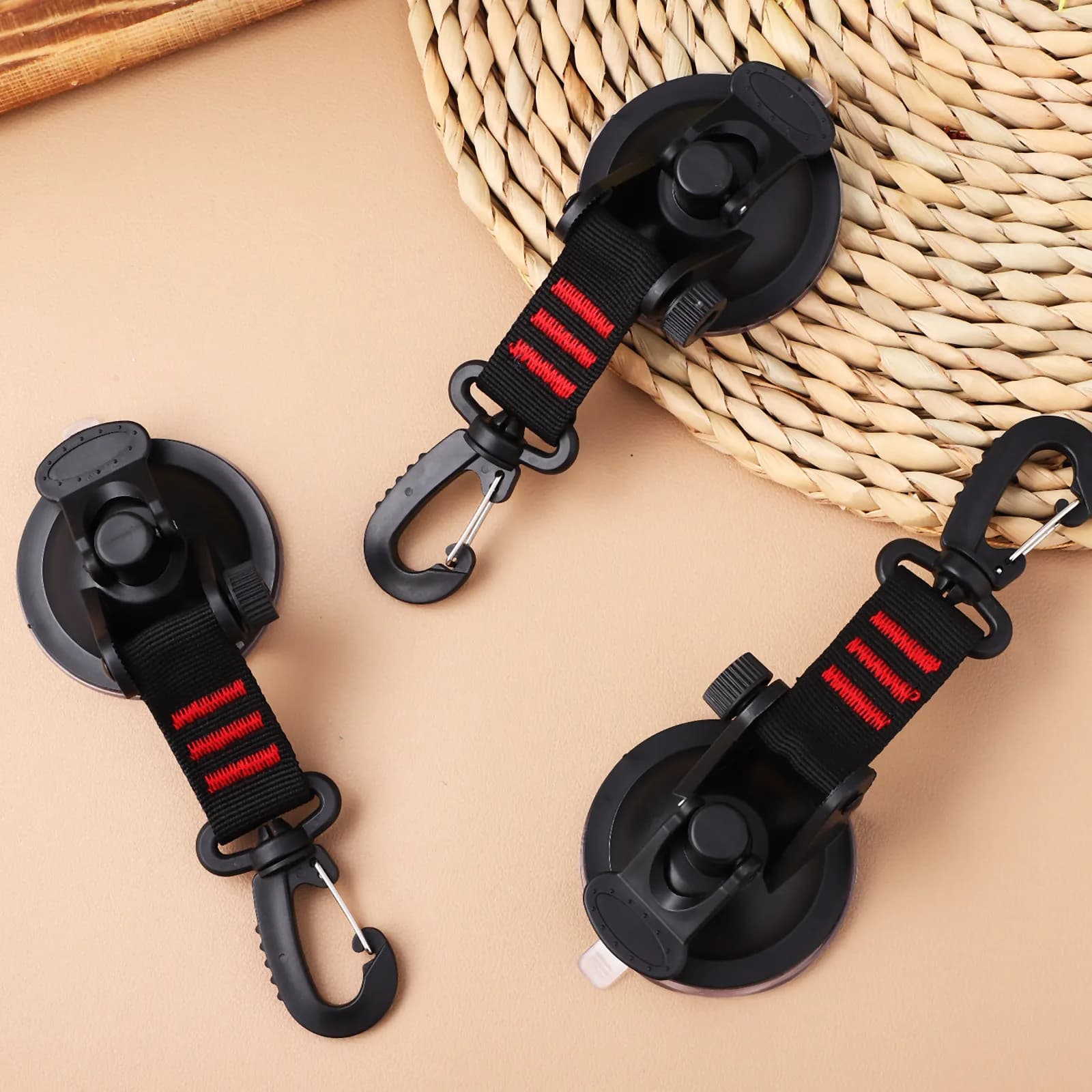 4Pcs Rotating Suction Cup Hooks Heavy Duty Strong Vacuum Suction Secure Nylon Straps Car Awning Tie Down Accessories