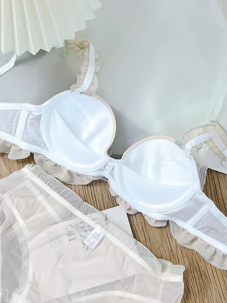 Set reggiseno non cablato in stile giapponese Design a farfalla Dolce lingerie pura Supporto push up Raccolta per busto piccolo UK MOMOKO MOYISU