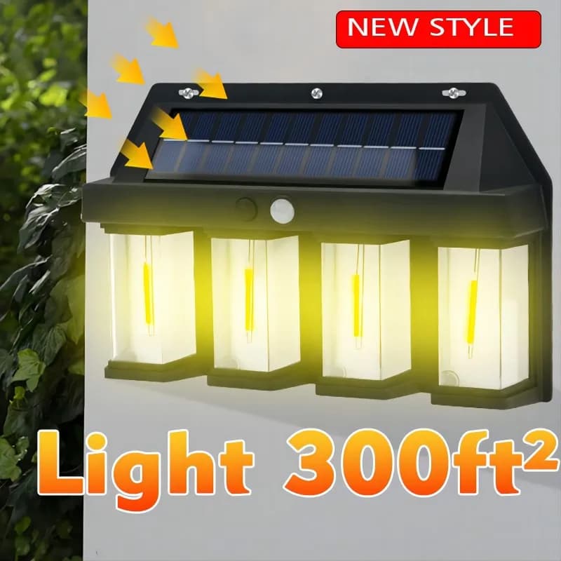 Luce solare per esterni con sensore di movimento lampada da parete solare per esterni Vintage con lampadina a LED calda IP65 luce solare impermeabile
