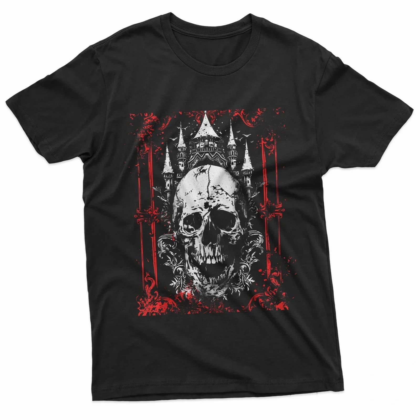 T-shirt con stampa di teschio gotico per gli appassionati di horror e morte