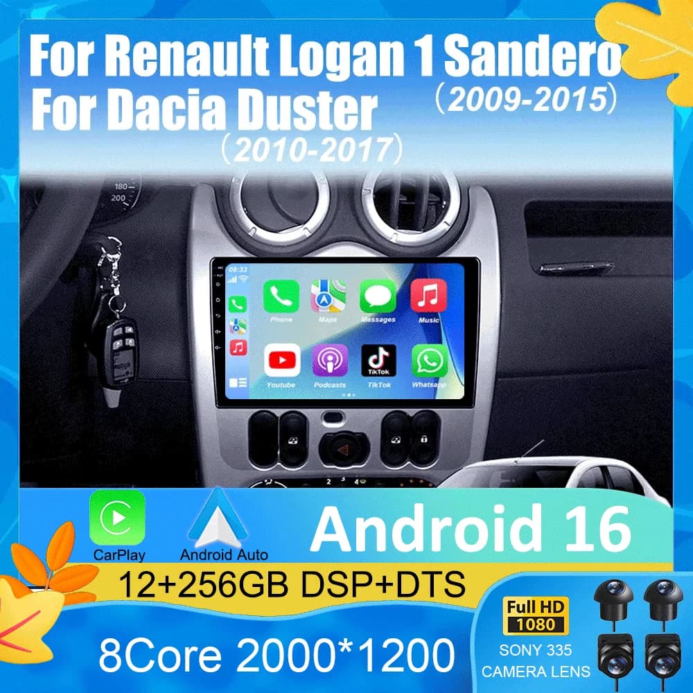 Autoradio Android 16 per Renault Logan 1 Sandero 2009 - 2015 per Dacia Duster 2010 - 2017 Lettore Multimediale Video Navigazione