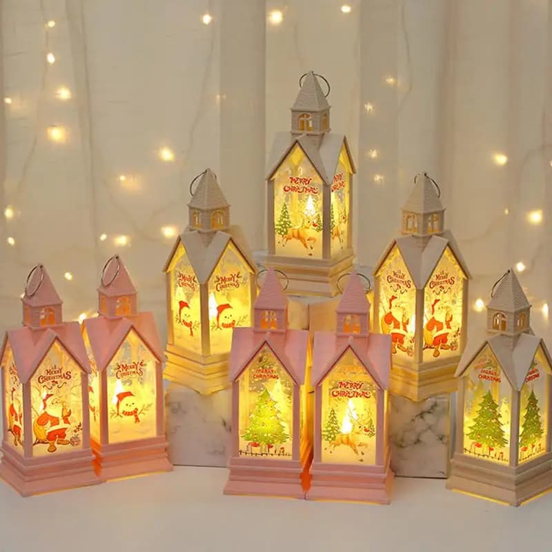 Lanterna a globo di neve di natale illuminata luce notturna a LED a batteria con gancio ornamenti per alberi di natale idee regalo