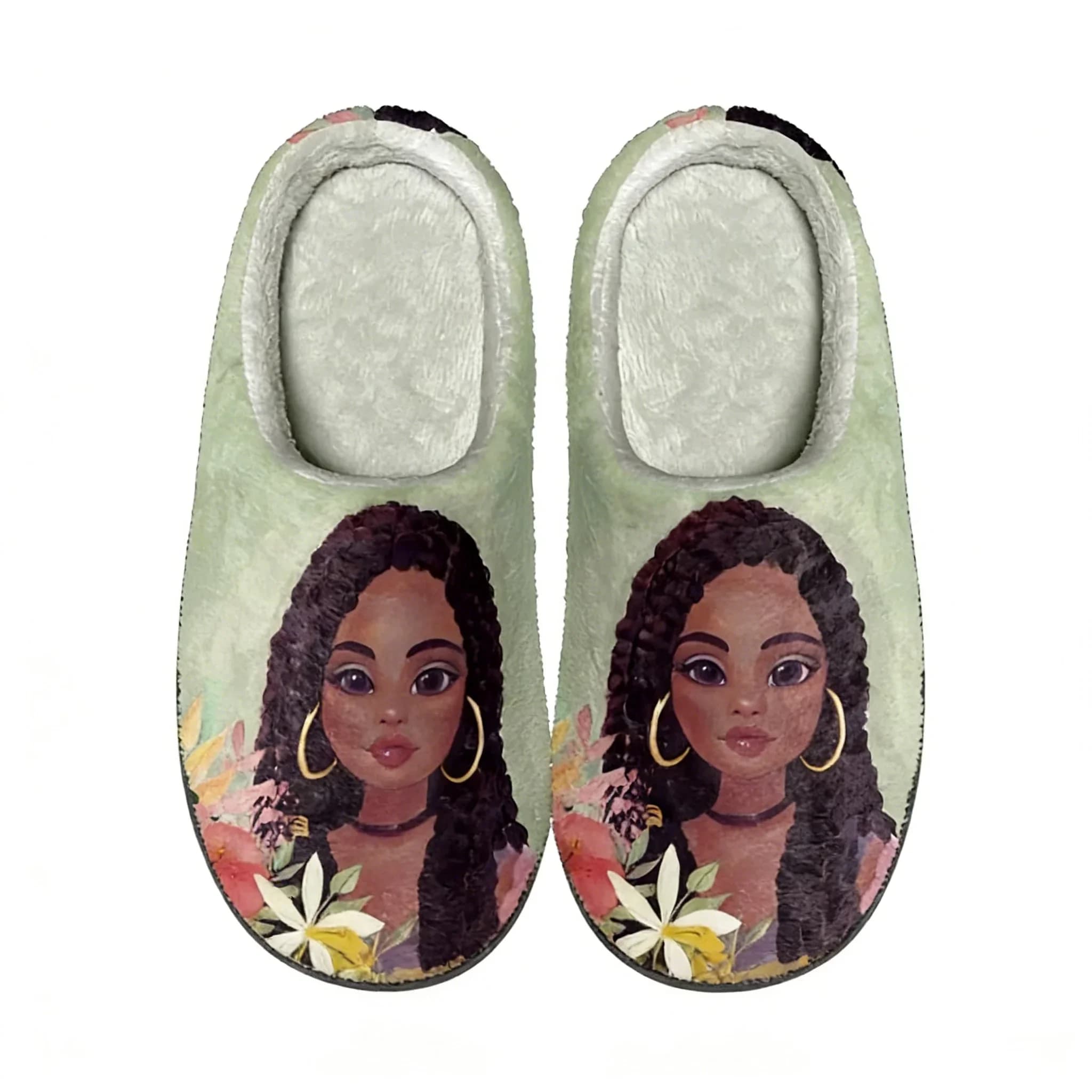 Pantofole invernali da donna in flanella con stampa africana, ciabatte antiscivolo da interno per coppia, calde e comode per la camera da letto, calzature da donna, Zapatos Planos