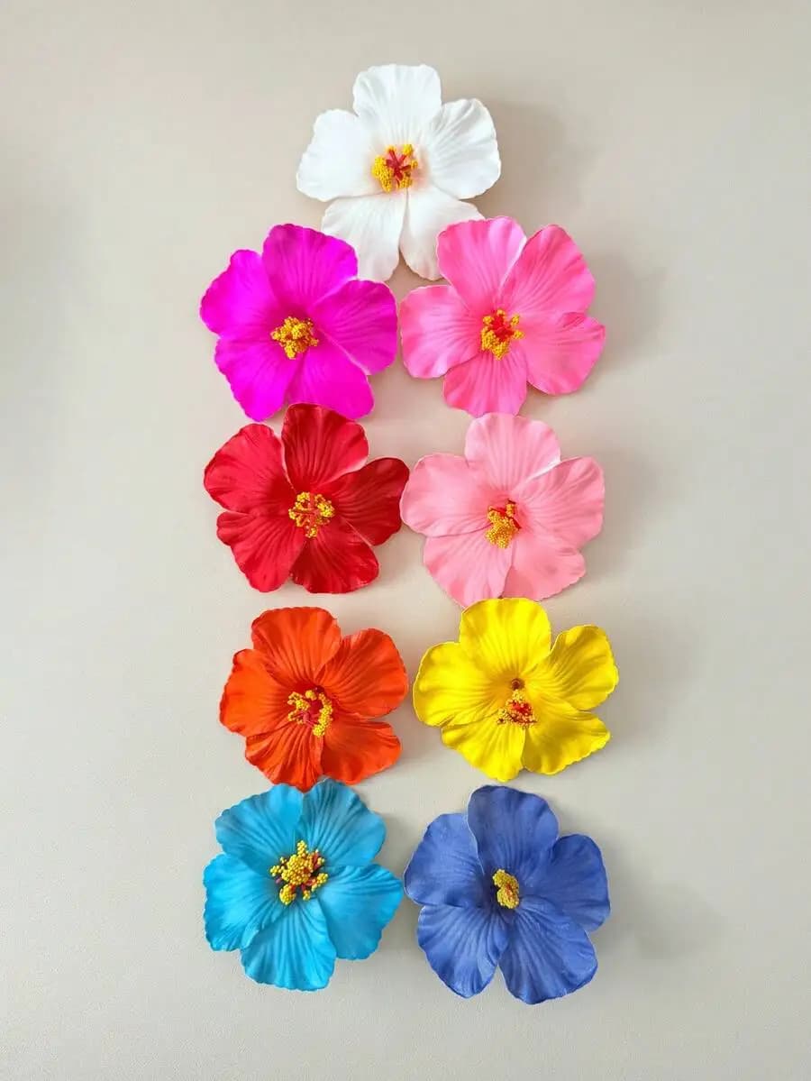 10 fermagli per capelli con fiori di ibisco hawaiano per donna, accessori per capelli floreali artificiali in stile boho, per feste estive in spiaggia