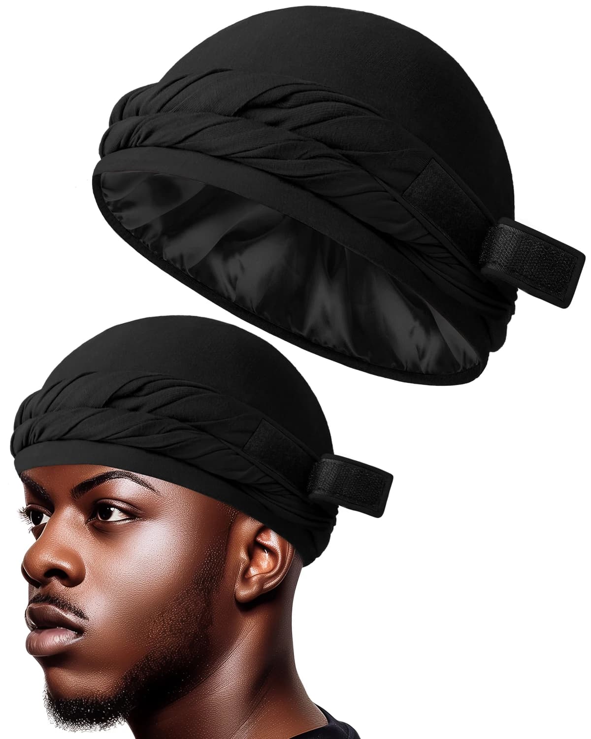 Turbante con Nappe per Uomo e Donna, Turbante Halo Pre-Annodato Foderato in Raso di Seta, Durag, Copricapo, Berretto per Dormire