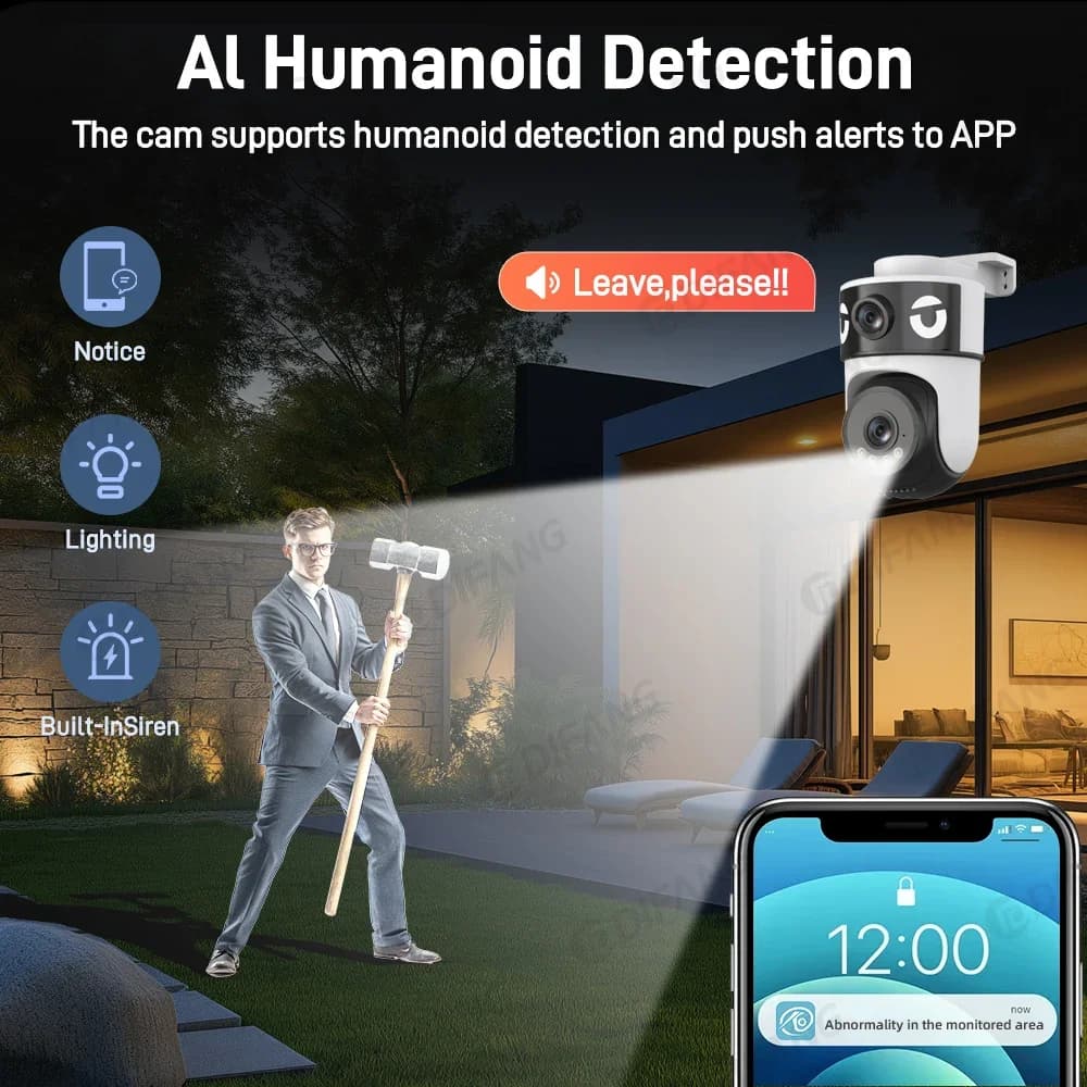 10MP 5X Zoom WiFi Security Cameras Dual Lens Dual Screen PTZ Wireless Outdoor Human Detection Auto Tracking Night Vision CCTV