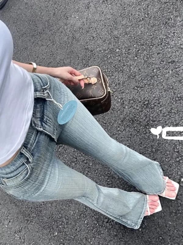 High Waist Jeans Models with Micro Waisting, Denim Long Pants Retro Style, New Women's Fashion INS Blogger, Casual for All Seasons