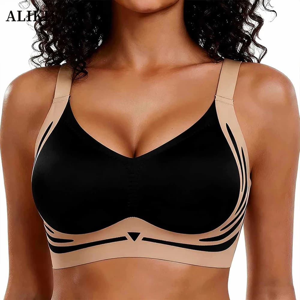 Reggiseno push-up senza fili e senza cuciture per donna, morbido, comodo, traspirante, bralette modellante per schiena, intimo femminile.