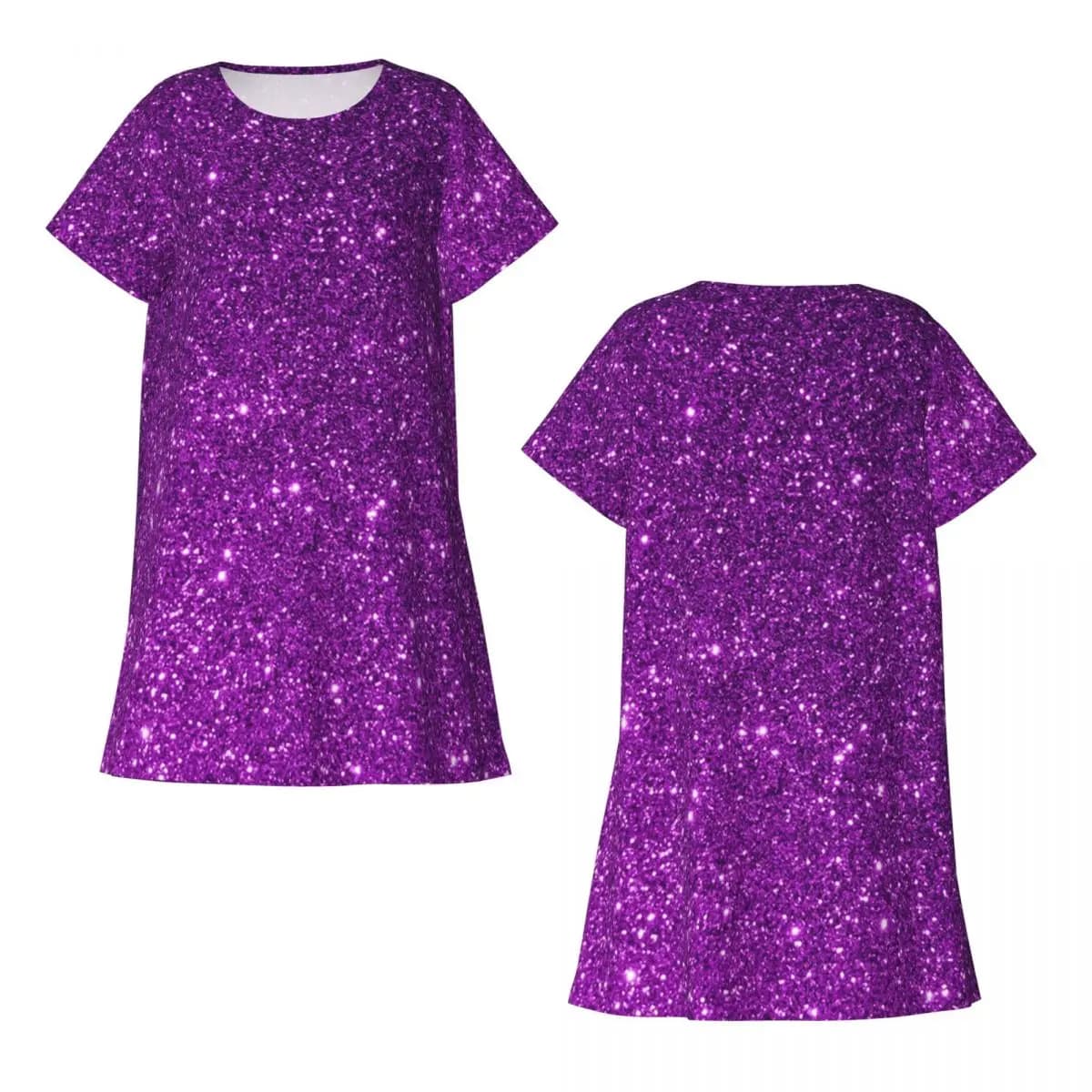 Custom Purple Sparkly Glitter Short Sleeves Nightdress For Sleeping Sleepshirts Women Short Sleeve Nightgowns Soft Pajama Dress