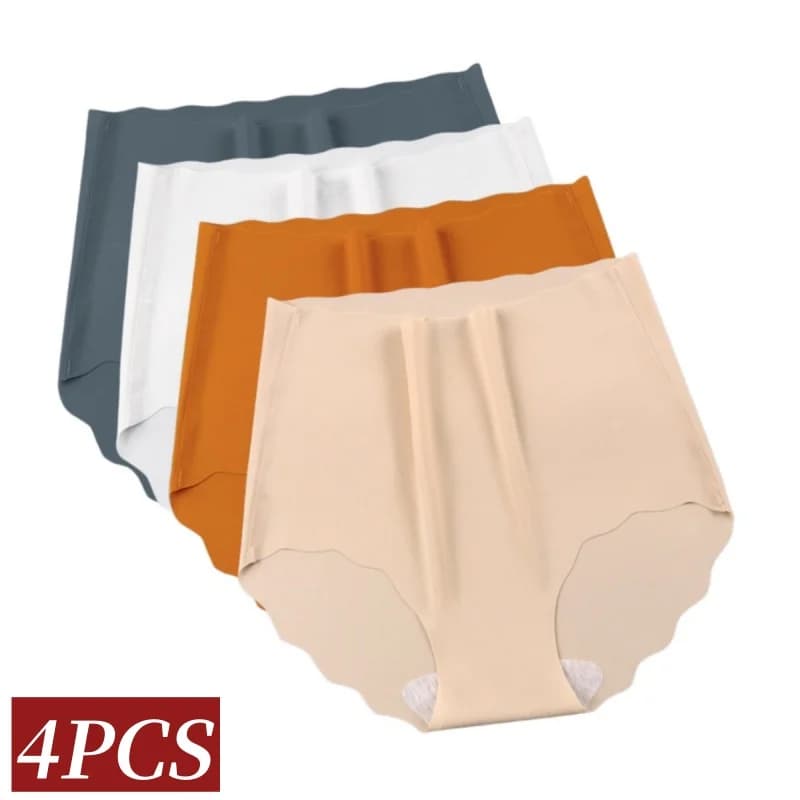 Set di 4 Mutandine Senza Cuciture da Donna in Seta Ghiaccio, Slip a Vita Alta Traspiranti, Lingerie Sexy Taglia M-XXL