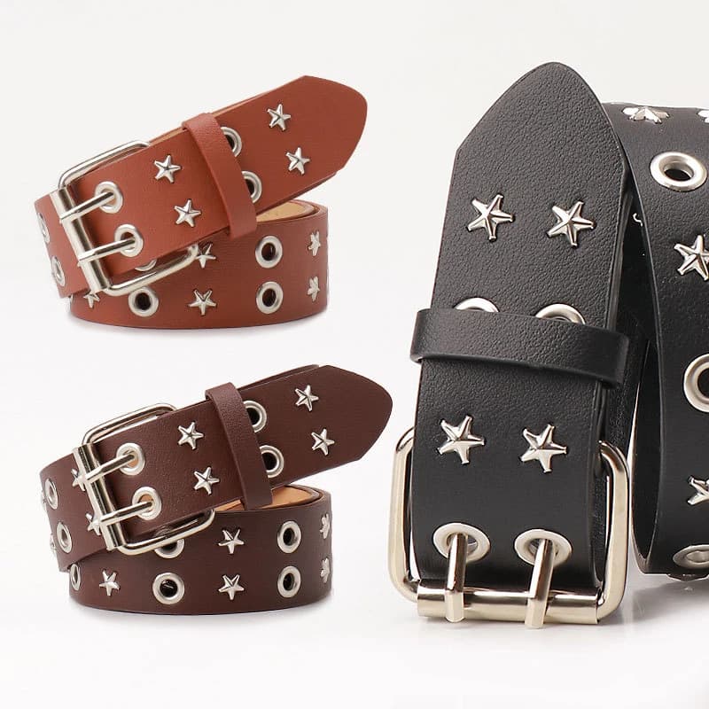 New Air Eye Belt Female European and American Rivets All-Match Women's Belt Punk Double Row Pin Buckle Jeans Belt Belt