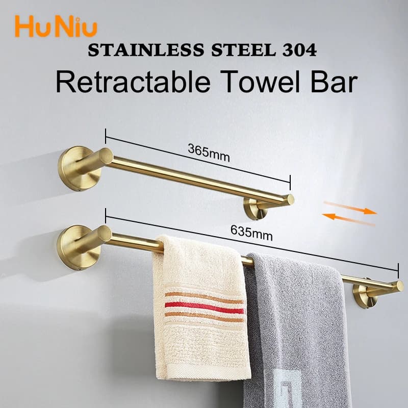 HuNiu Porta asciugamani da bagno dorato Porta asciugamani retrattile Porta asciugamani in acciaio inossidabile Porta asciugamani da bagno Accessori hardware per il bagno