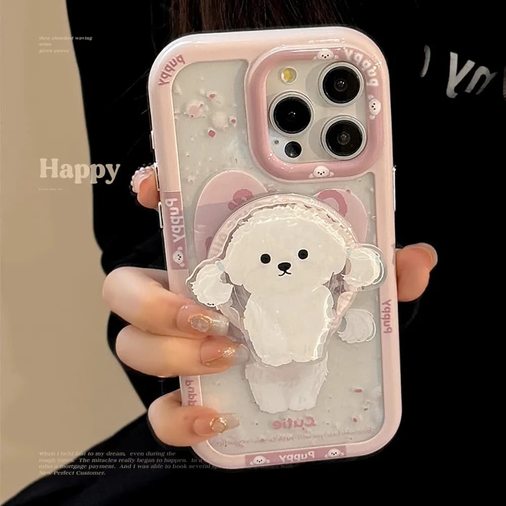 Custodia Protettiva Antiurto Rosa con Cucciolo Carino e Supporto Magnetico per Ricarica Wireless per iPhone 13 14 12 11 15 16 Pro Max