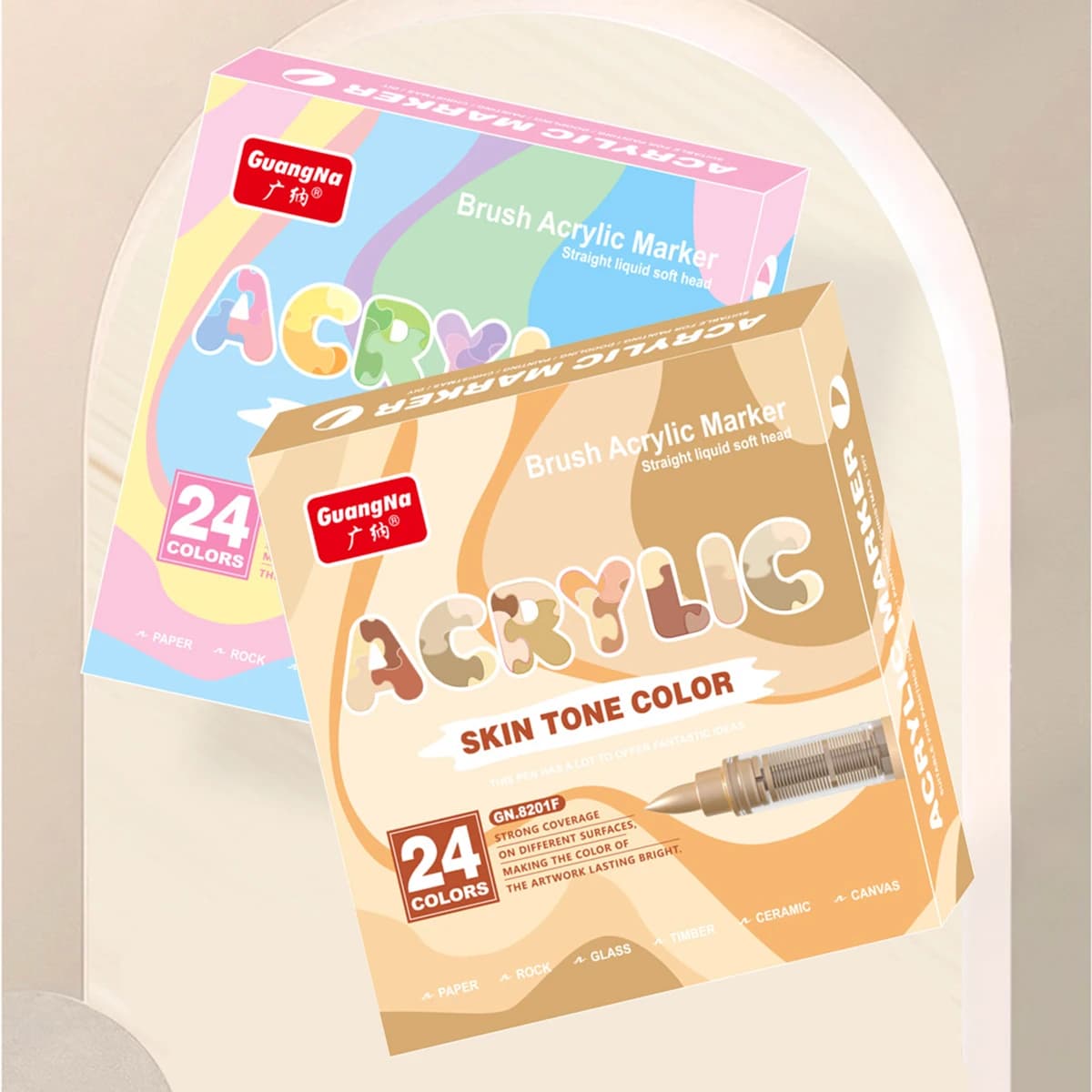 24 Acrylic Paint Markers Medium Brush Tip High Levels Acrylic Paint Pens for Fabric, Rocks, Paper, Wood, Canvas, Glass, DIY