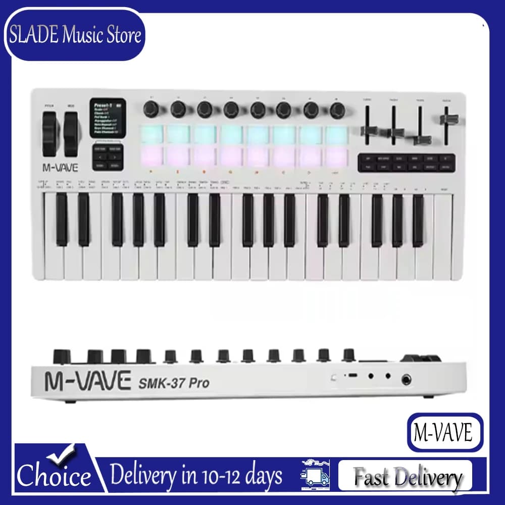 Controller MIDI per tastiera M-VAVE SMK-37 Pro con sintetizzatore integrato | 16 Pad per Batteria con Retroilluminazione RGB, 8 Manopole, 4 Slider per Produzione Musicale