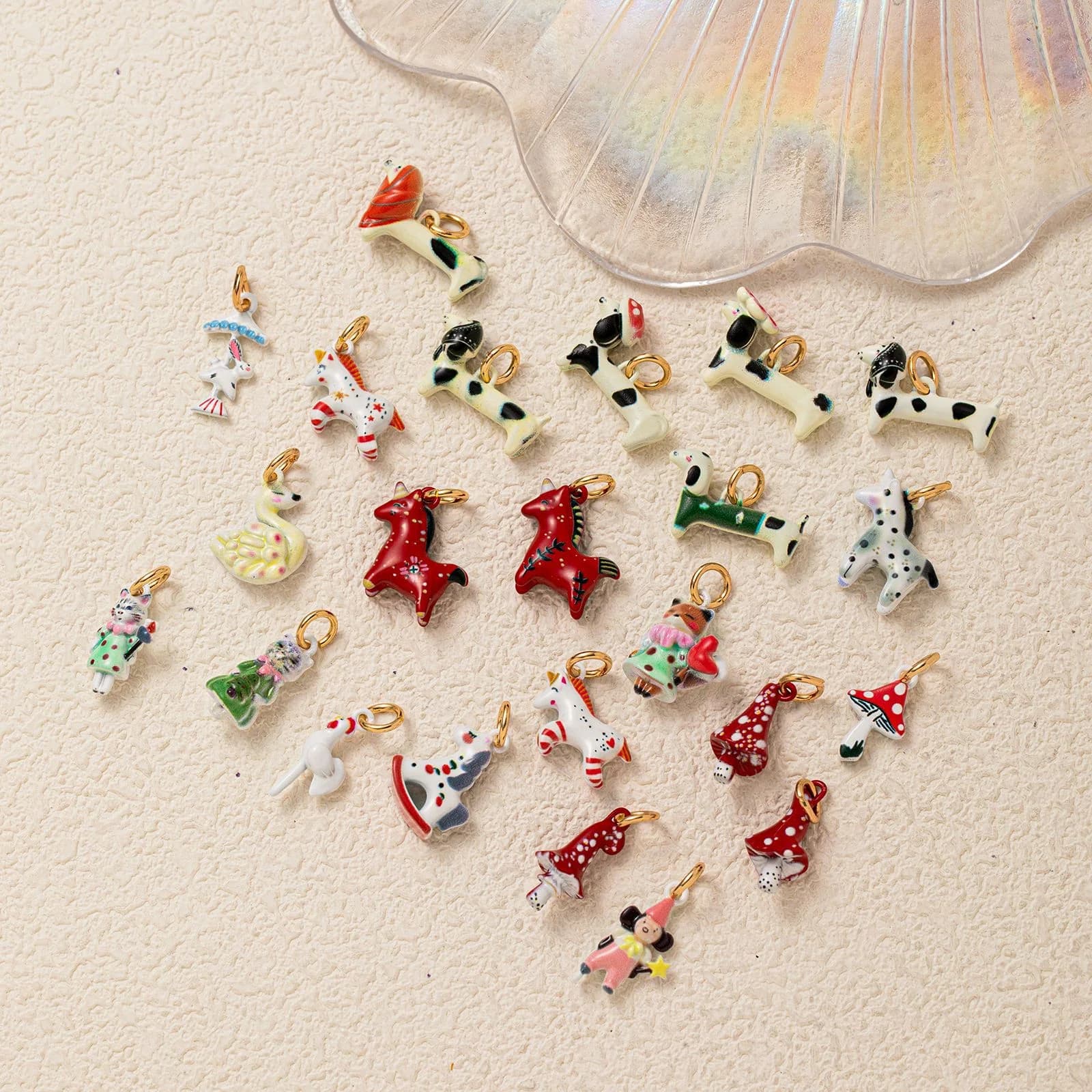 Adorable Kawaii Necklace Cartoon Animal Plant Mushroom Puppy Bear Pendant Handmade DIY Painted Gift for Women Nature Jewelry