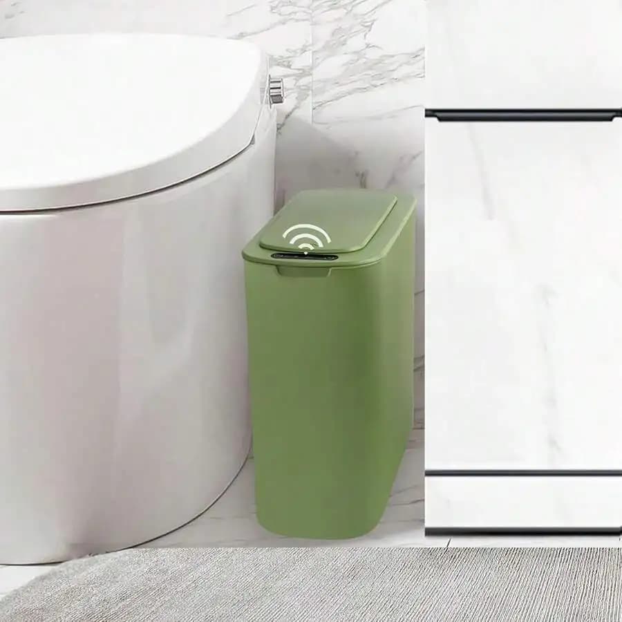 Automatic Motion Sensor Bathroom Trash Can With Lid 2.6 Gallon Touchless Smart Garbage Bin Plastic Slim Wastebasket Green
