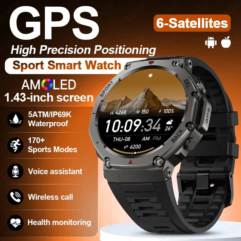 LIGE 2026 GPS Smartwatch Militare di Lusso 500mAh, Orologio Fitness per Uomo con Monitoraggio della Salute, Impermeabile 5ATM, Bussola, Nuovo