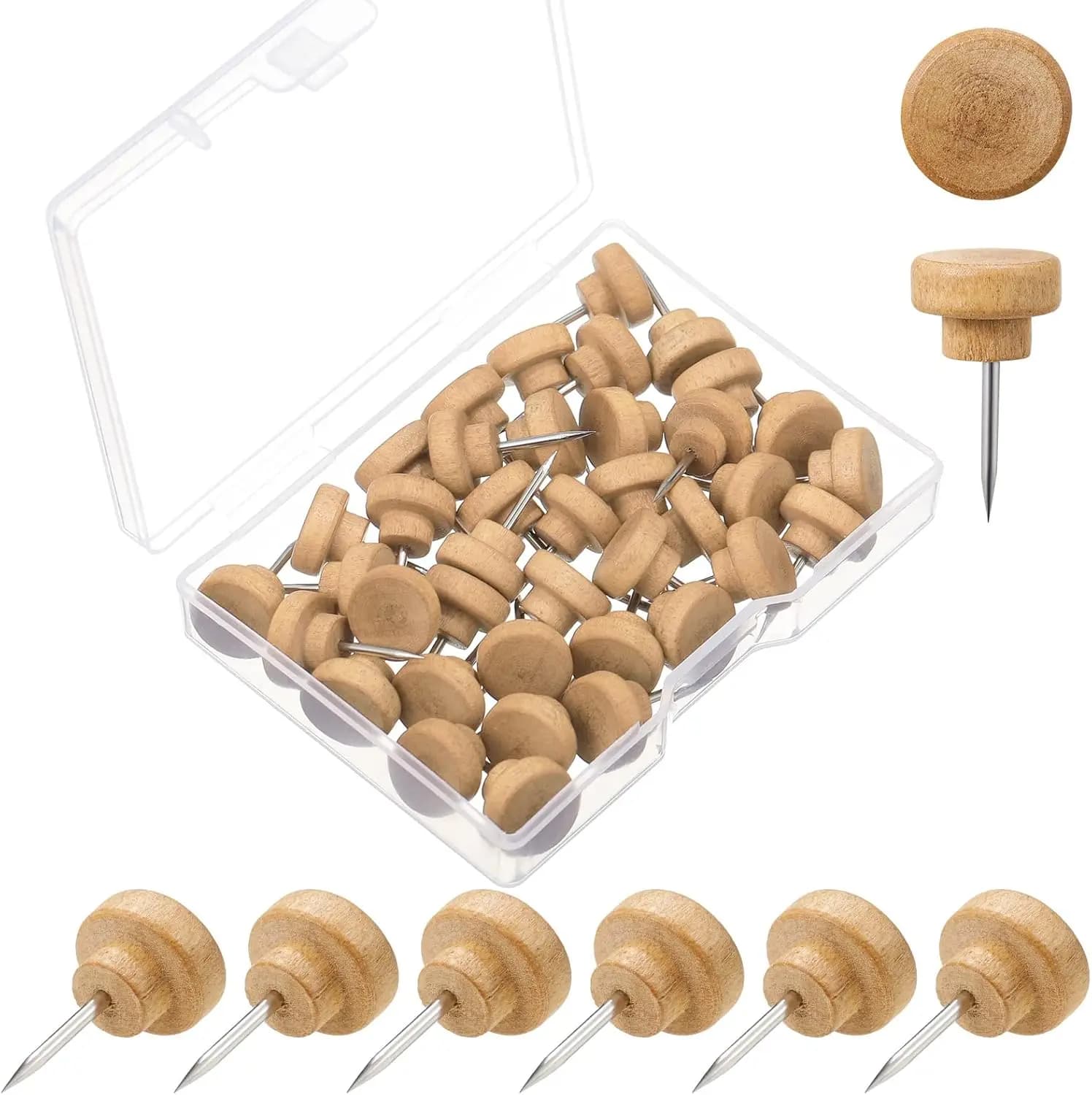 100 Puntine in Legno con Scatola Portaoggetti per Bacheche, Mappe, Foto, Calendari, Forniture per Casa e Ufficio
