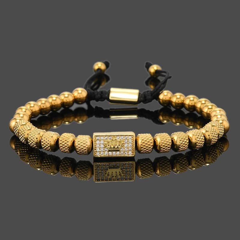 Braccialetti da uomo con ciondoli a forma di corona di perline di lusso in acciaio inossidabile, regalo di gioielli fatti a mano