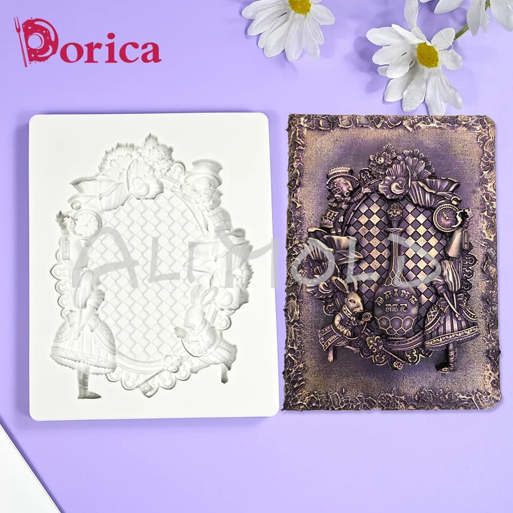 Stampo in silicone per rilievo con cornice principessa del paese delle meraviglie Stampo per fondente al cioccolato Modello in argilla in resina fai-da-te Forniture per decorare torte Bakeware