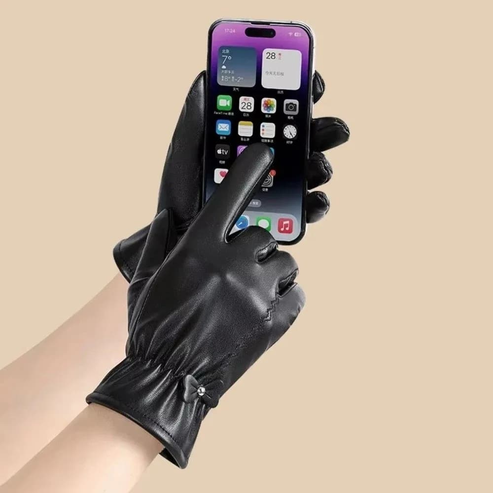 New Keep Warm Leather Gloves Black Windproof Winter Gloves Driving Motorcycle Gloves Women