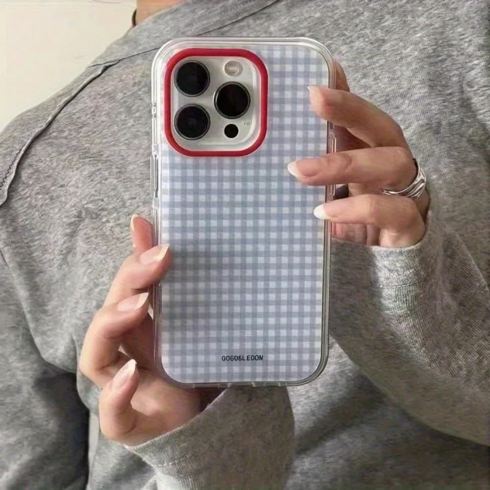 Red and blue contrasting checkered phone case suitable for iPhone 17,16, 15, 14, 13, 12, 11Pro/Max/Plus anti drop and shockproof