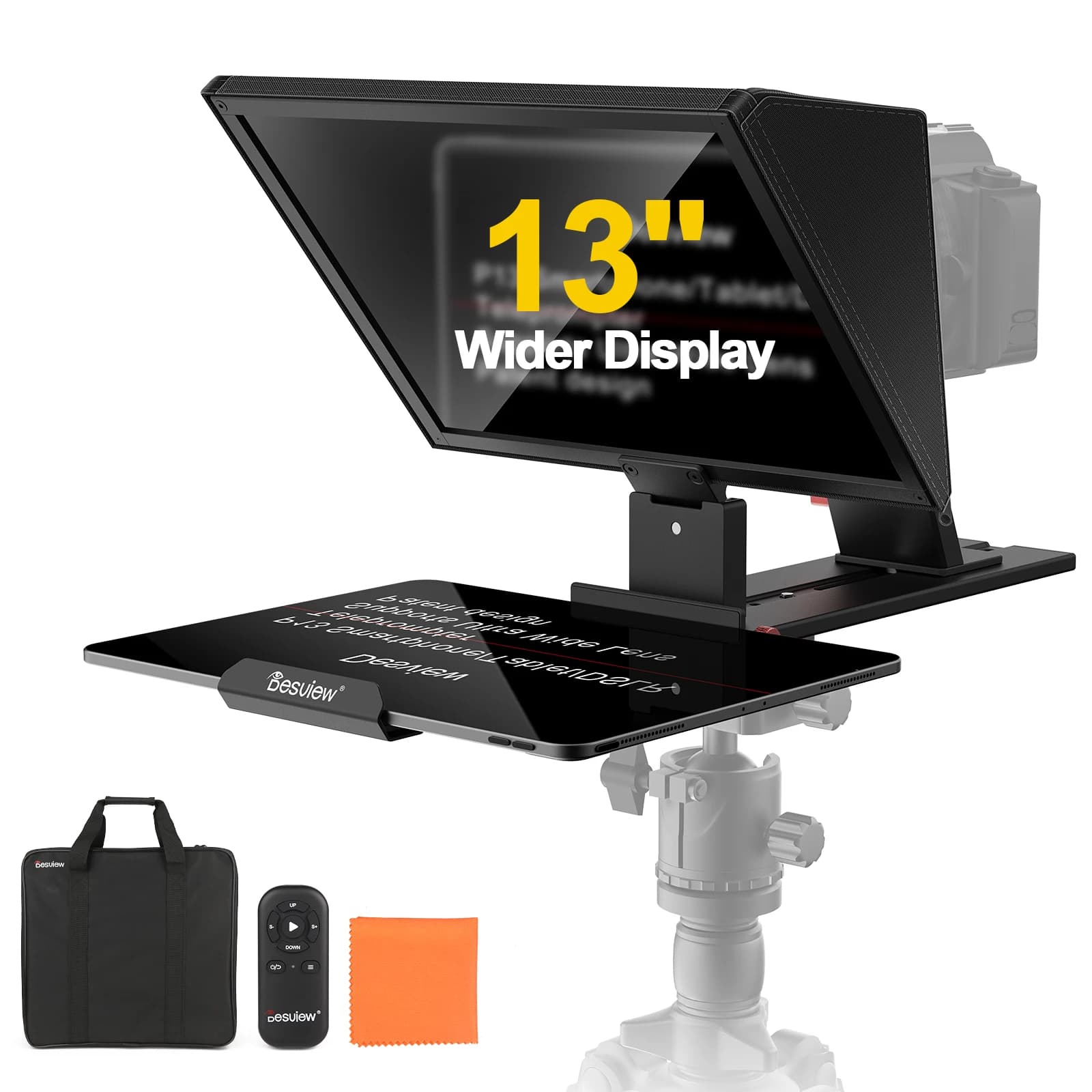 Teleprompter Desview P13 from 13 Inchs in Aluminium Alloy Compatible with iPad, Tablet, Telephone, DSLR, Design No Mounting for Video Recording