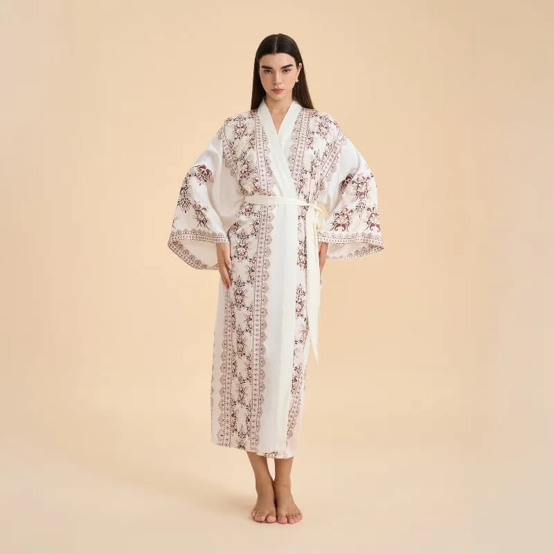 Women's Pijama in Satin and Chiffon Printed, Long vigil and Larga, Bathrobe