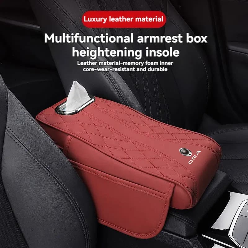 Car Armrest Cushion With Tissue Box and 2 Storage Bags Auto Center Console Amrest Pillow Cover For Greatwall Ora Good Cat Car