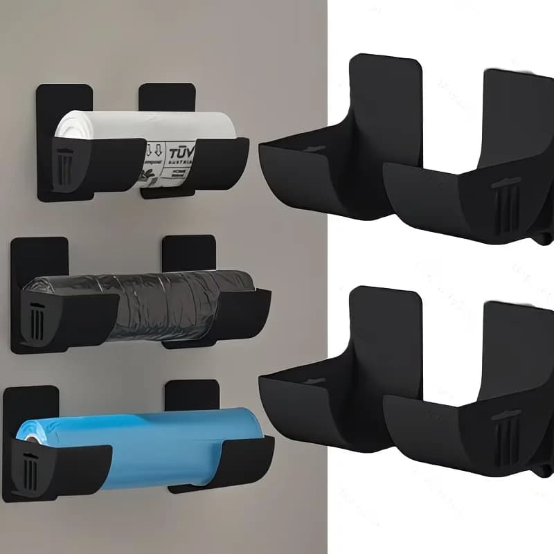 Dispenser per Sacchetti della Spazzatura Senza Foratura, 2 Pezzi, Porta Sacchetti in Plastica, Organizzatore Multifunzionale per Pellicola Alimentare e Sacchetti della Spazzatura
