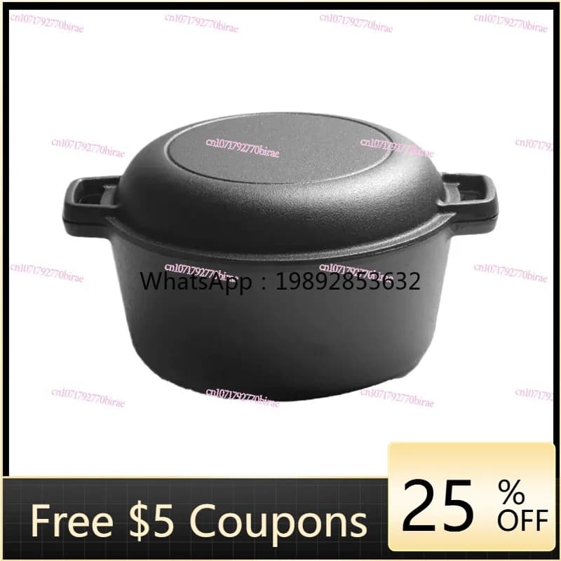 Cast iron pan 26 cm, double function, casserole or pot, thick, uncoated, with handles, to fry and serve