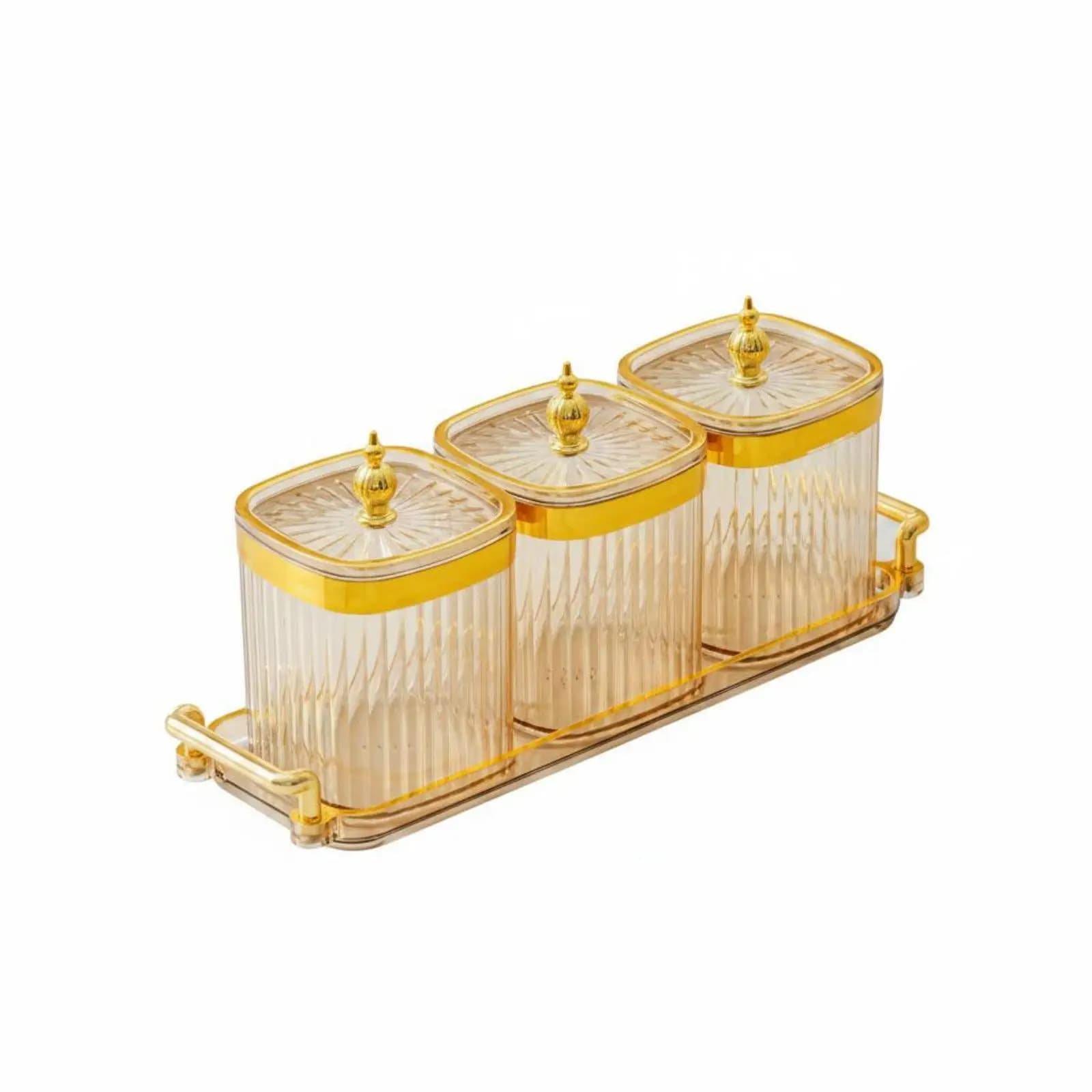 Airtight Spice Jar Set with Tray Light Luxury Ribbed Design Clear Plastic Canisters for Kitchen Pantry Organization