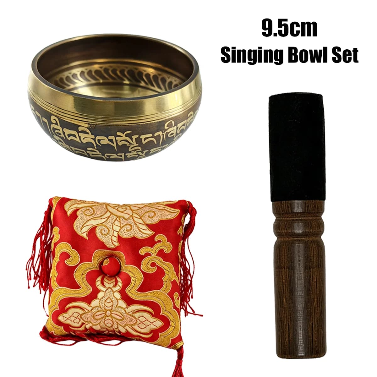Miwayer 9.5cm Tibetan Singing Bowl Set Handmade Bell Metal Copper-Tin Alloy Spiritual Therapy Healing Sound Meditation