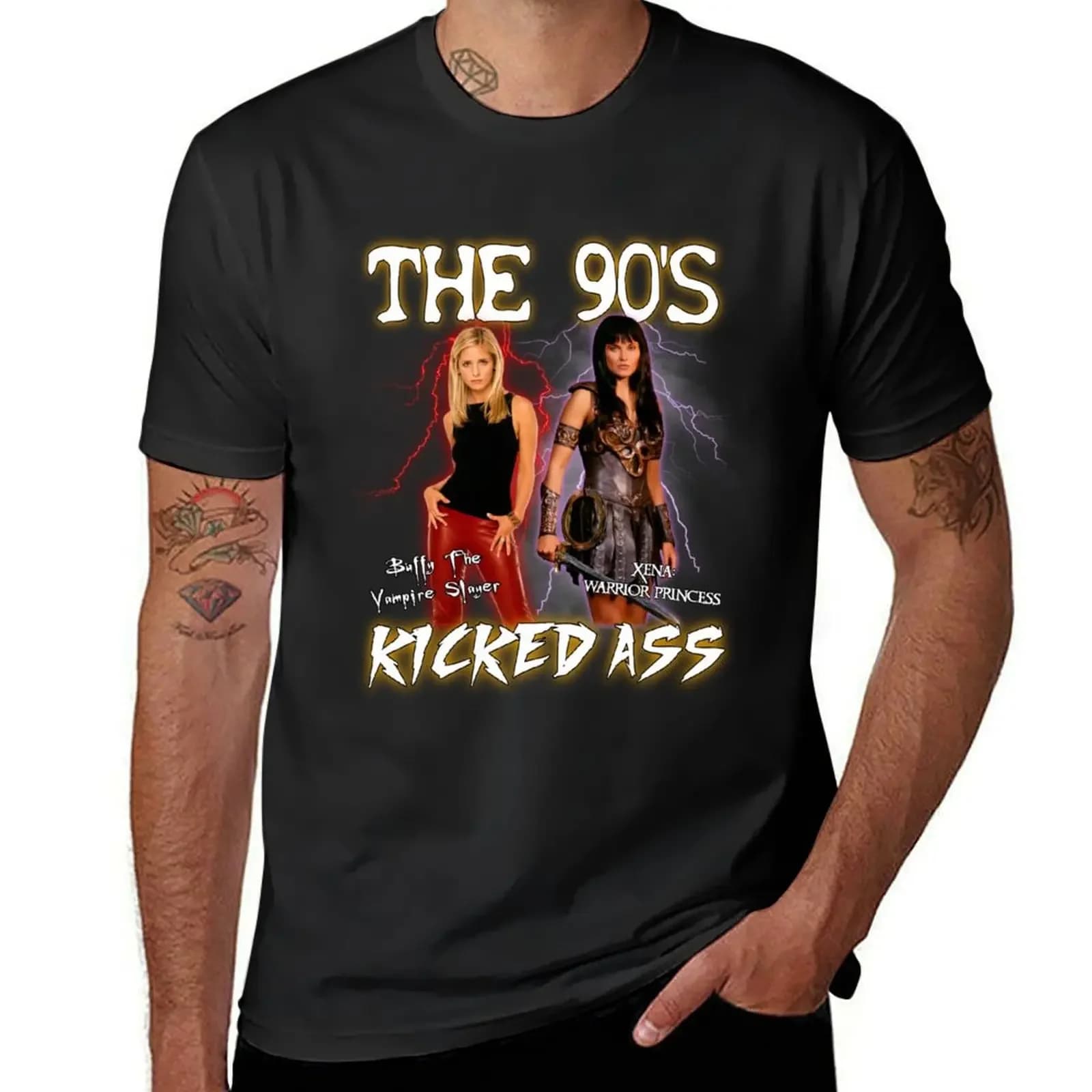 Xena & Buffy 90s T-Shirt cute tops vintage t shirts essential t shirt fitted t shirts for men