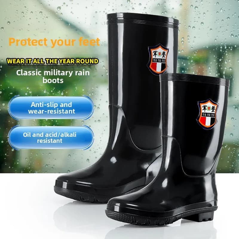 Men's mid High Tube Thick Bottom Anti Wear Waterproof Anti Skid Odor Control Construction Site Long Tube Rain Boots