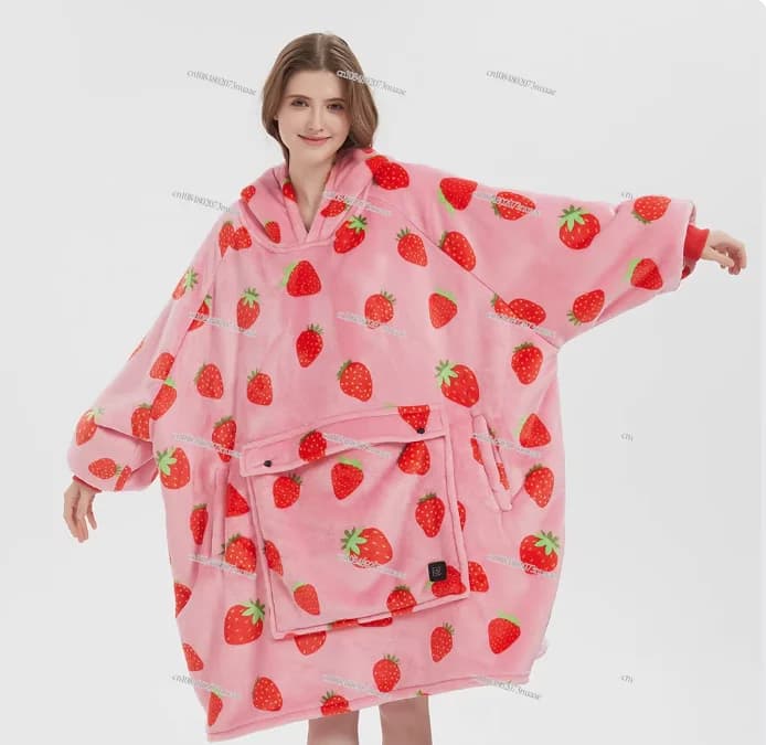 Coperta con cappuccio riscaldata a batteria con riscaldamento morbido e caldo in pile di flanella indossabile con stampa personalizzata con maniche