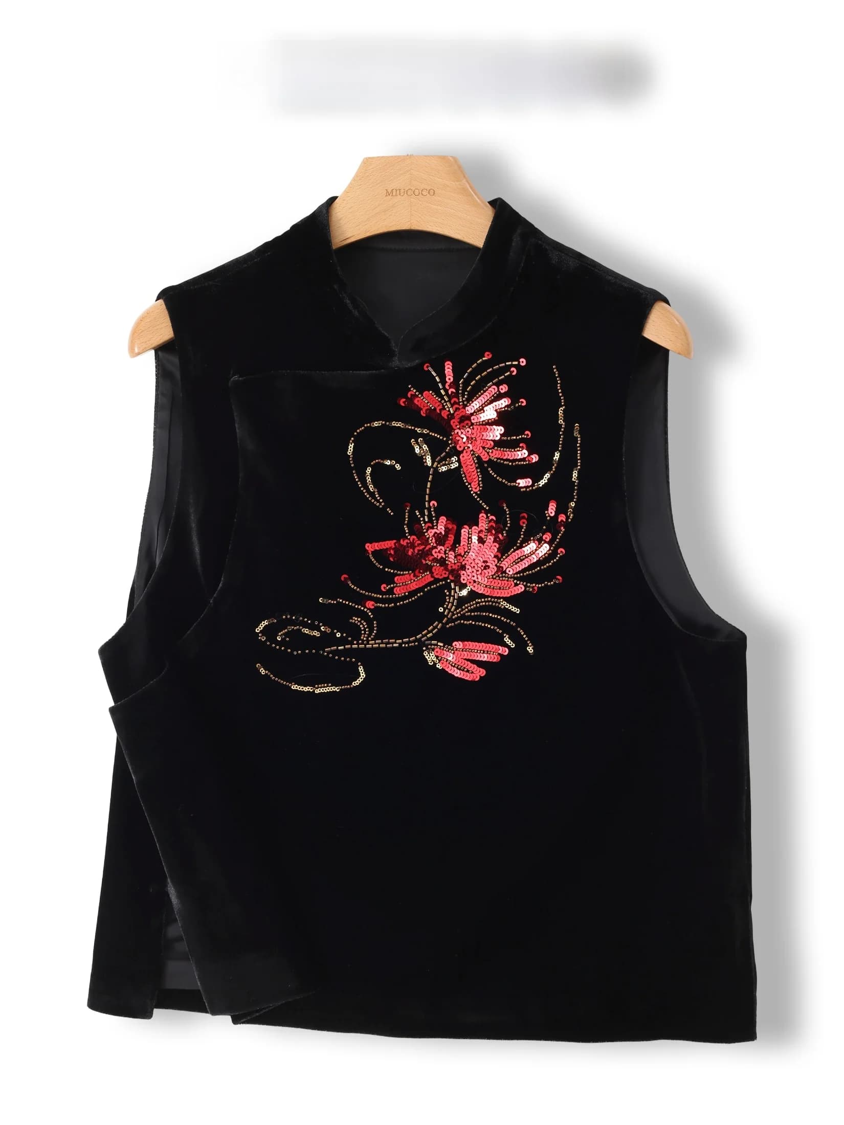 Giacca da donna in velluto ricamato con crisantemi, collo alto, pesante, nuovo stile cinese, con paillettes, in velluto di seta, gilet alla moda
