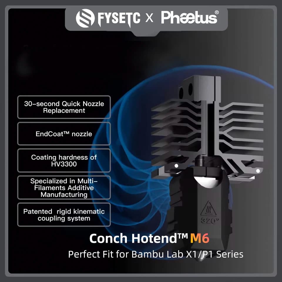 Phaetus New Conch Hotend M6 EndCoat Nozzle Detachable Perfect Fit For Bambu Lab X1 P1 Series 3D Printers