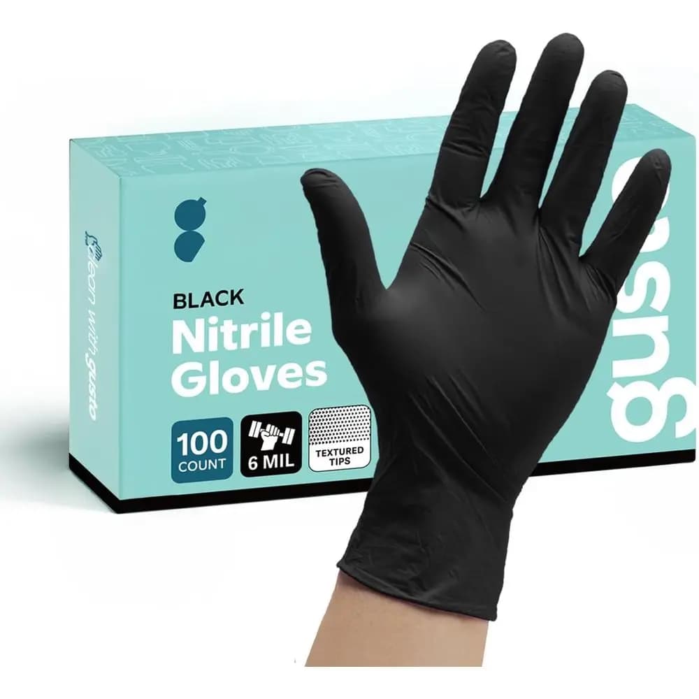 Guanti in Nitrile Resistenti da 6 Mil, 100 Pezzi, Monouso, con Punte delle Dita Texturizzate, Taglia Grande per Cucina, Pulizie, Tatuaggi - Senza Lattice
