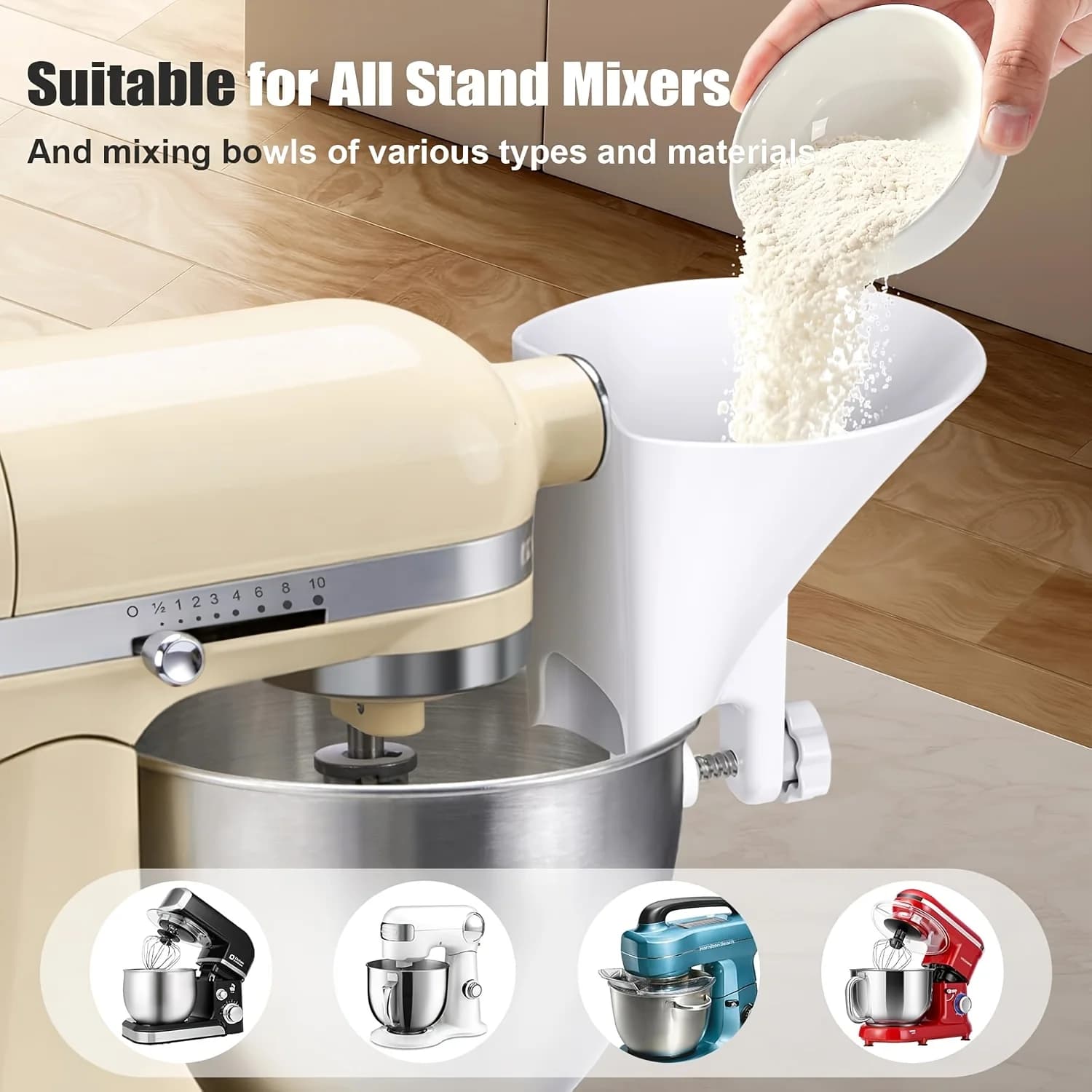 Wide Mouth Flour Funnel Dough Chute For KitchenAid Stand Mixer Spare Parts Cake Baking Kitchen Helper Accessories Perfect Gift F