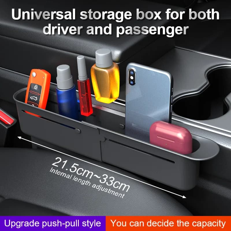Organizer universale per auto con 2 scomparti regolabili per sedile, portaoggetti per telefono e chiavi, accessorio interno per conducente e passeggero