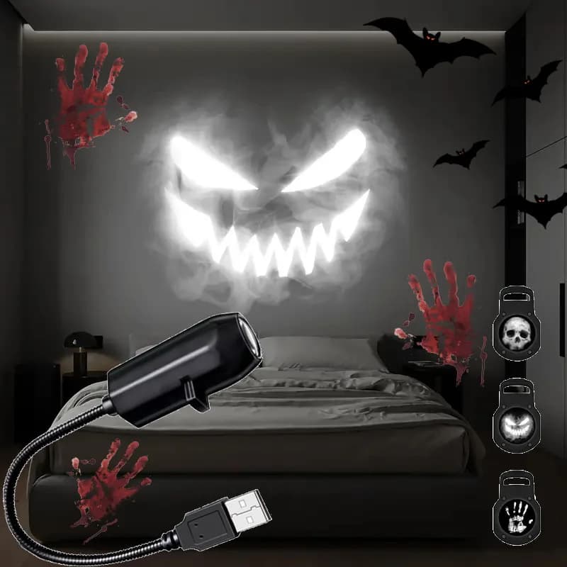 Lampada per proiezione teschio USB Luce notturna di Halloween Soffitto scuro Parete AtmosphereLight Design con motivo commutabile girevole a 360 gradi