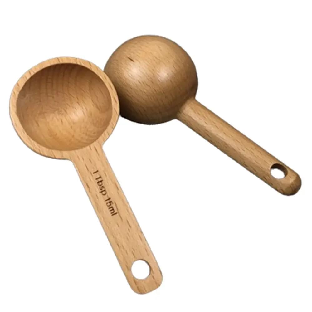 Portable Tablespoon Measuring Spoon Walnut Wooden 7.5/10/15/30/45ml Beech Wooden Spoon Hangable Tea Coffee Bean Spoon Home