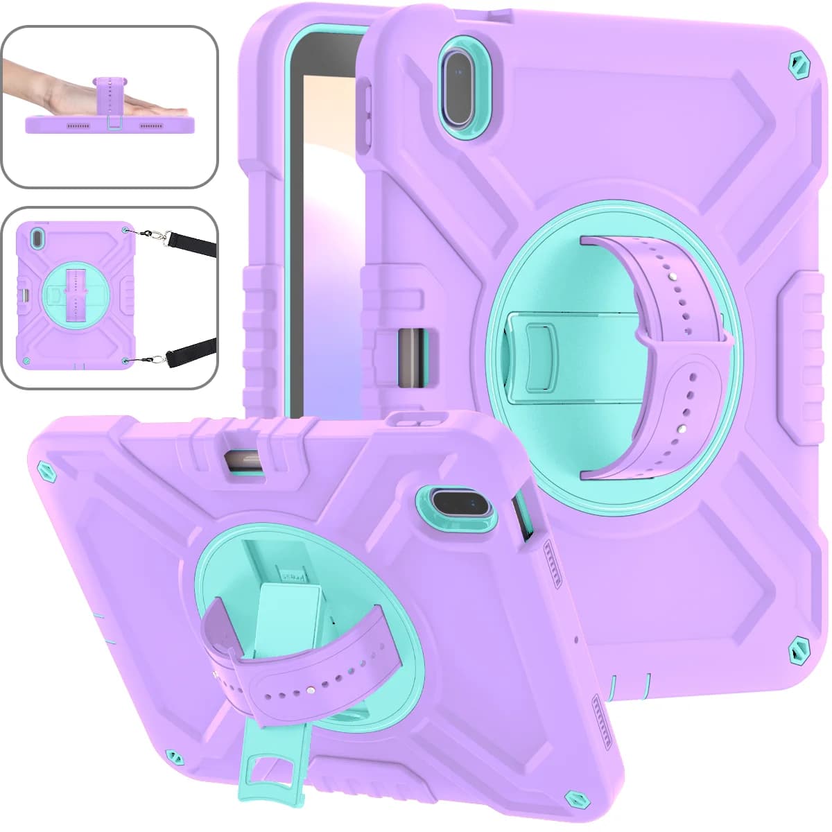 Custodia antiurto per iPad 10th(2022) 10,9 pollici con 360 ° Tracolla girevole, tracolla portatile e slot per matita