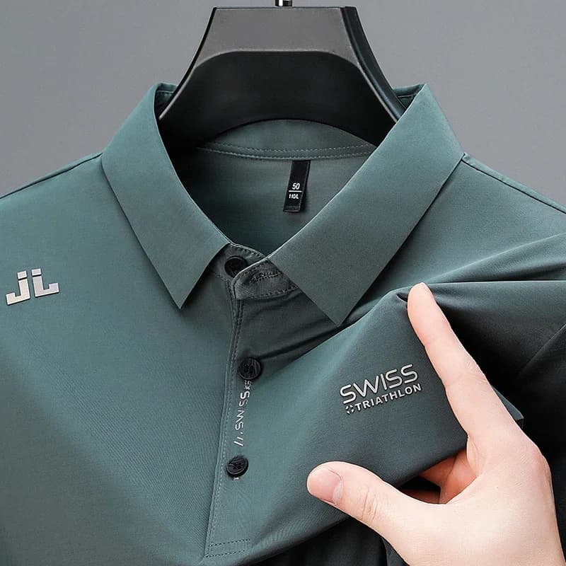 Camicia a maniche corte Casual da uomo nuova con distintivo Polo tinta unita alla moda traspirante confortevole Versatile Top