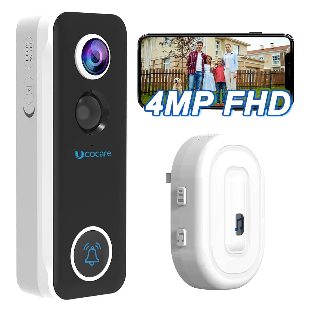 UCOCARE 4MP Wireless WiFi Video Doorbell P5 Smart Outdoor Home Intercom with Chime Alexa Support Human Detection IP67