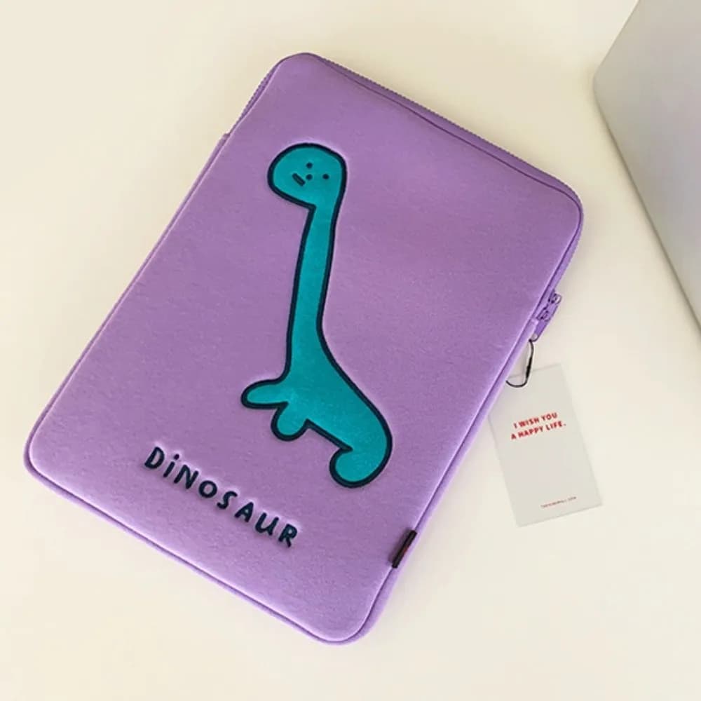 Borsa per laptop portatile con cartoni animati di dinosauri, custodia per tablet viola antiurto, borsa per computer sottile per ragazza dolce, borsa per laptop da 11/14/15,6 pollici